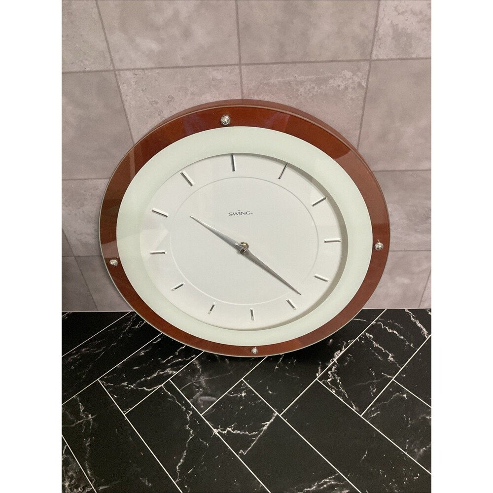 Swing Wall Clock Echo Walnut MCM Style Wood Frame.EUC